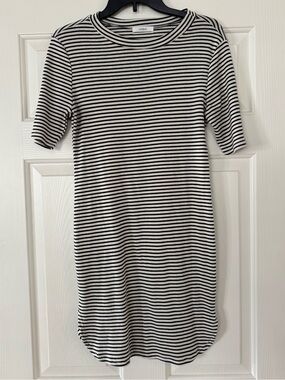 Cherish Black & White Striped Midi Tee Dress